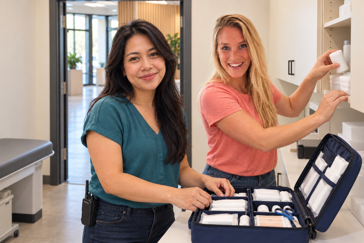 First Aid Team: Michelle Nguyen and Sarah Simmons serving