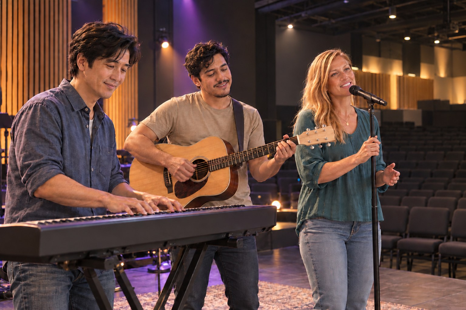 Worship Team: James Lee and Gabe Hernandez and Lorraine Greggs serving